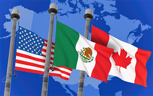 American, Mexican, and Canadian Flags